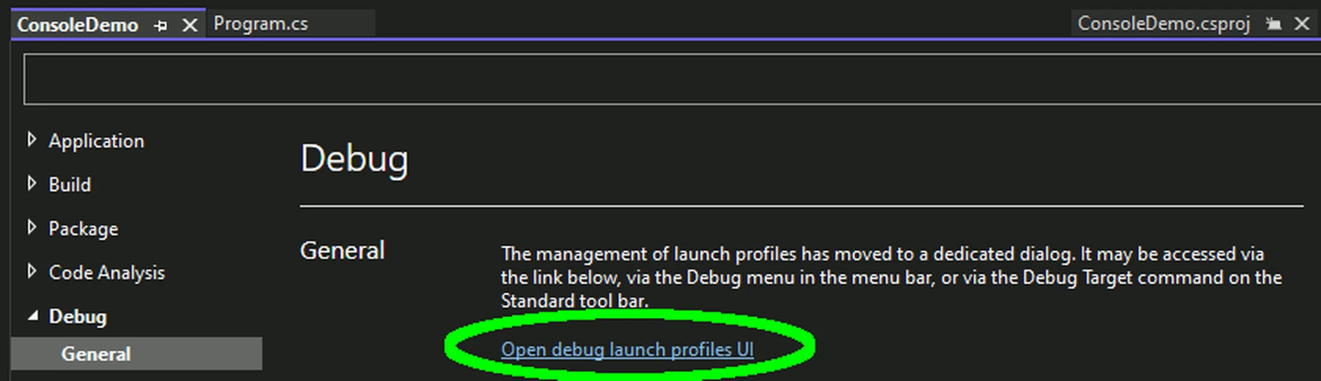 Open Debug Launch Profile